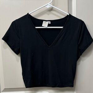 Black V-Neck Cropped Tee